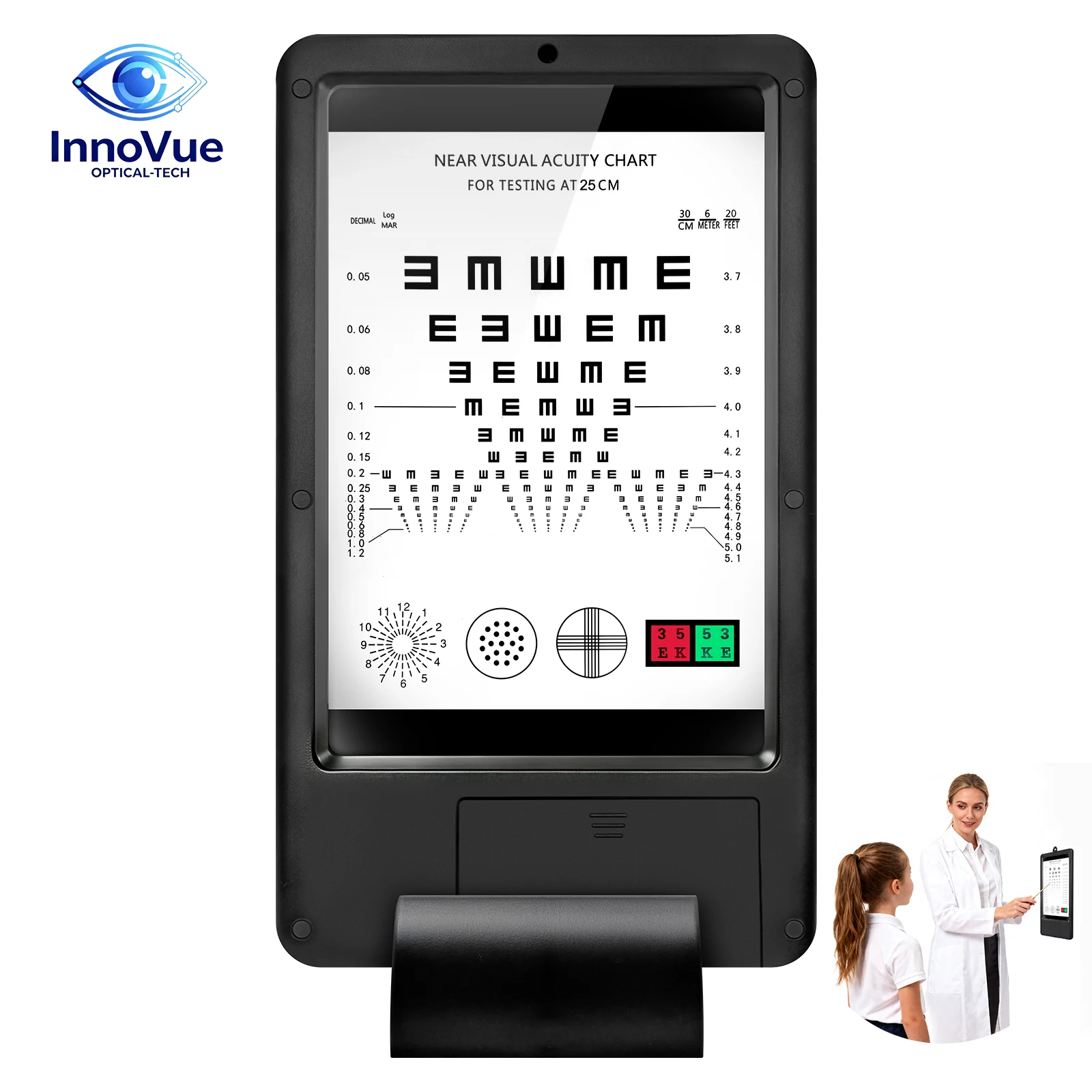 Rechargeable 30cm Near Vision Tester Chart with AC Adapter Double-Sided Display Featuring Letter And Tumbling E