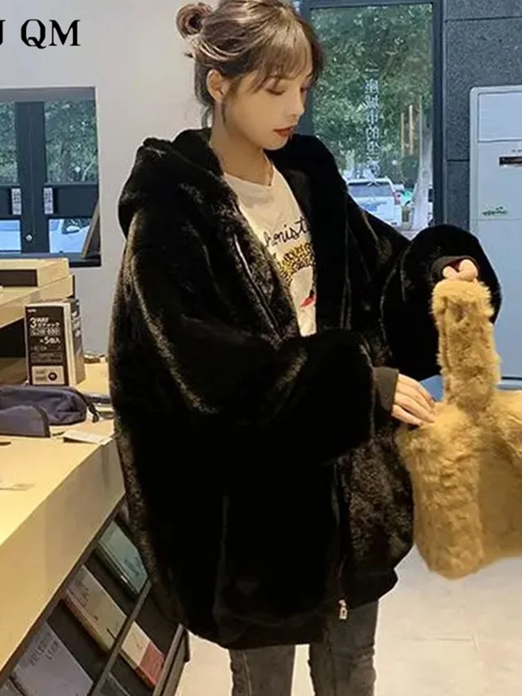 Winter Thick Warm Faux Fur Coat Oversize 2023 New Fashion Women Hooded Long Sleeve Faux Fur Jacket Luxury Winter Short Coats