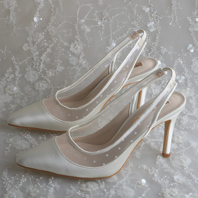 

Venus lure Custom Handmade Slingback Stiletto Heel White Shoes Women Wedding Pointed Toe Bride Pumps 9CM Heel