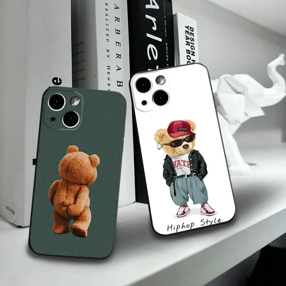 

Cool Bear Phone Case For iPhone16,15,14,13,12 Mini 11 Pro XR,X,XS,MAX 7,8 Plus Silicone Cover Soft Black