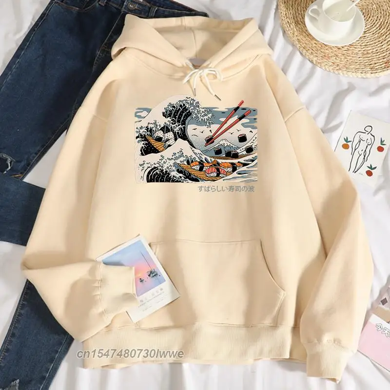 

Great Sushi Wave Ukiyoe Prints Hoody Women Men Hip Hop High Quality Hoodies Harajuku Autumn Hoodie Loose Clothing