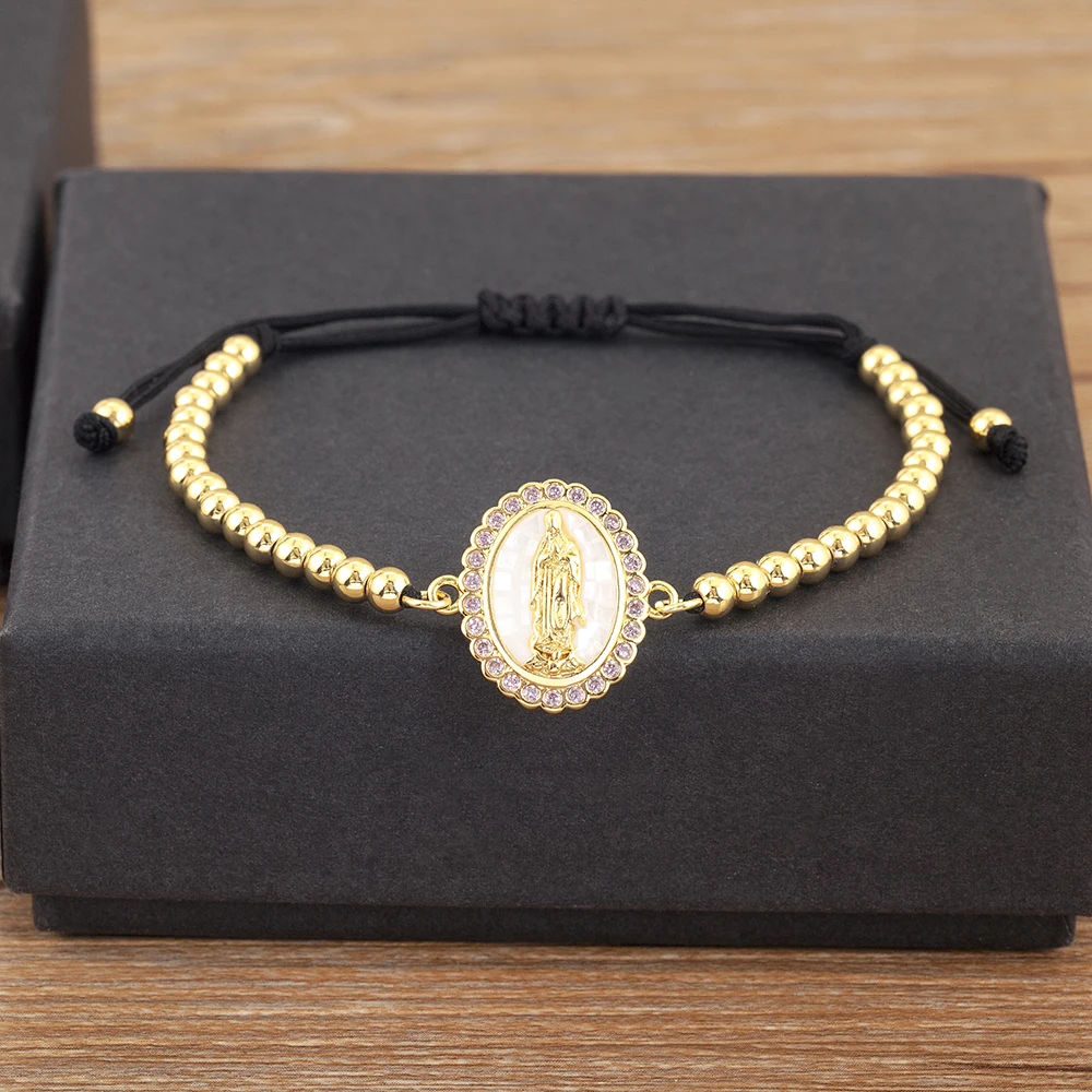 Nidin Classic New Design Oval Shape Virgin Mary Shiny Zircon Charm Chain Bracelets Adjustable 6 Colors Female Jewelry Gifts
