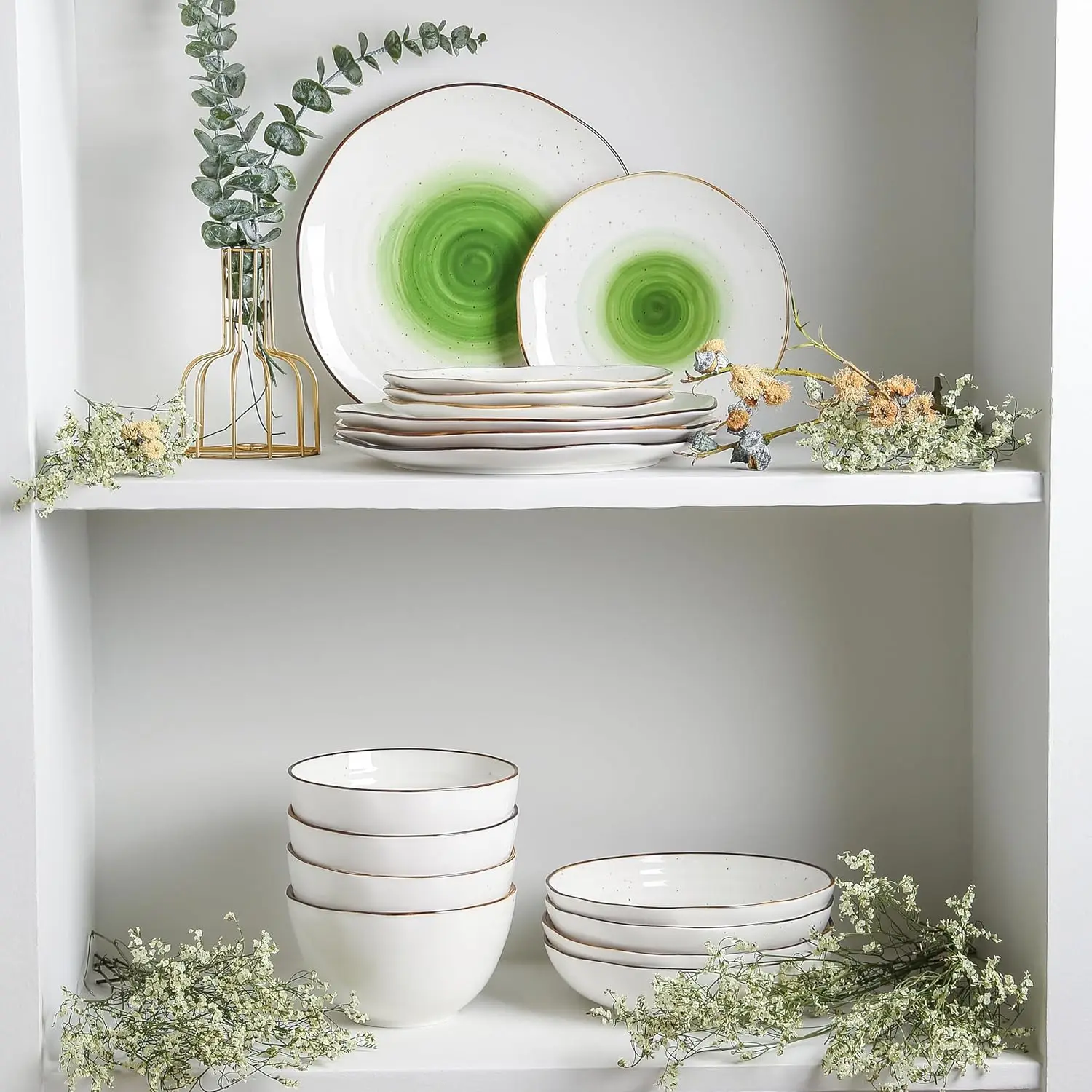 Christian Siriano Luma 16피스 식기 세트 도자기, 그린