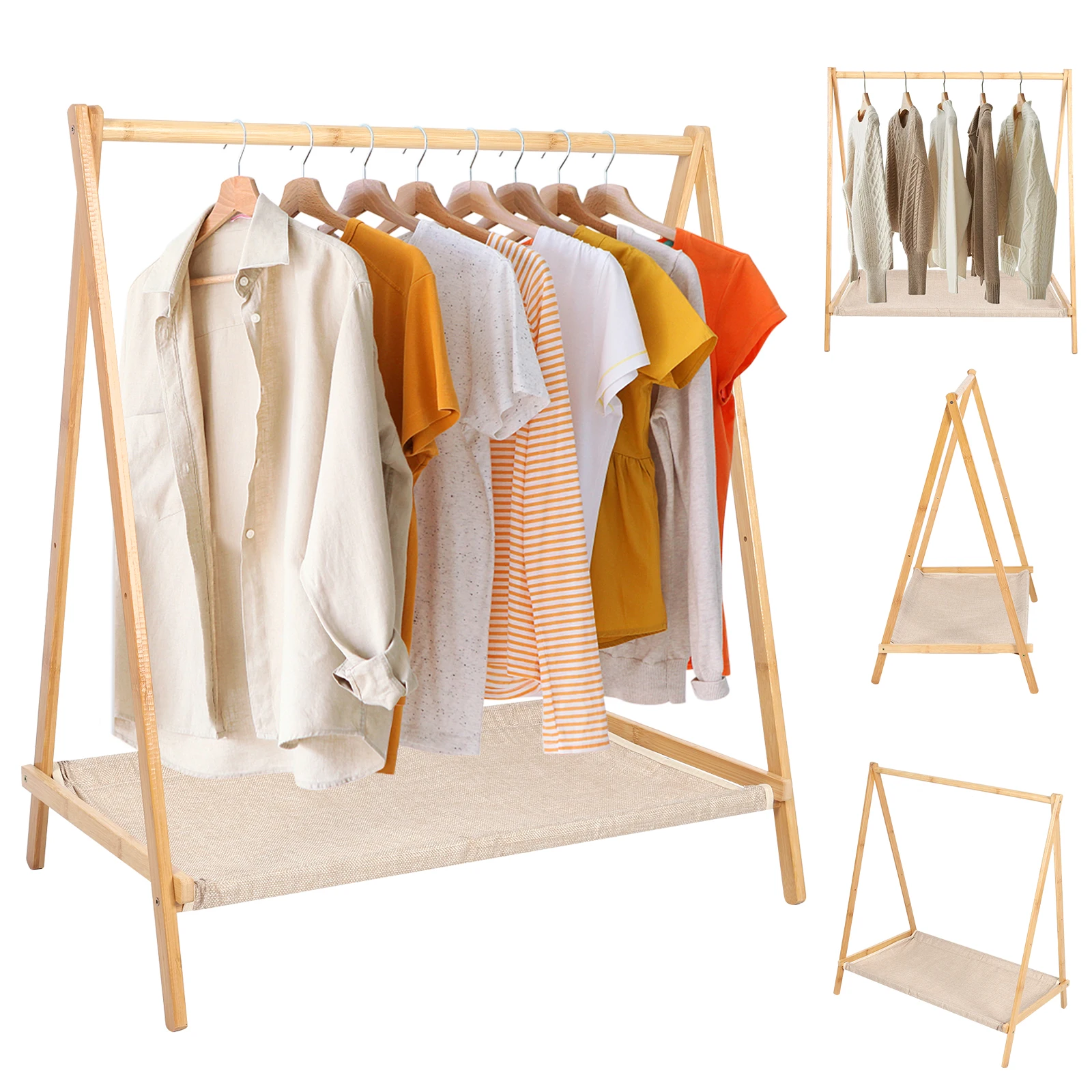 

Wood Clothes Rack Foldable Portable Garment Storage Shelves Simple Garment Rack Clothing Storage Organizer for Coats Skirts Shoe