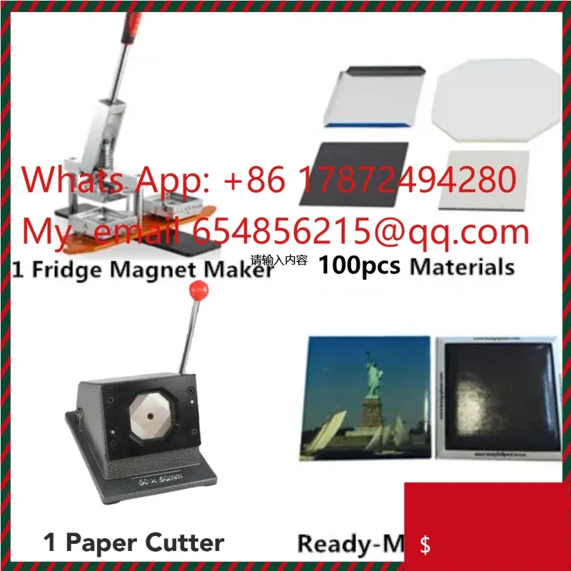 Refrigerator Magnet Badge Maker 63.5x63.5mm – Rotating Metal Plate + Paper Cutter + 100Pcs Rectangular Badge Kits