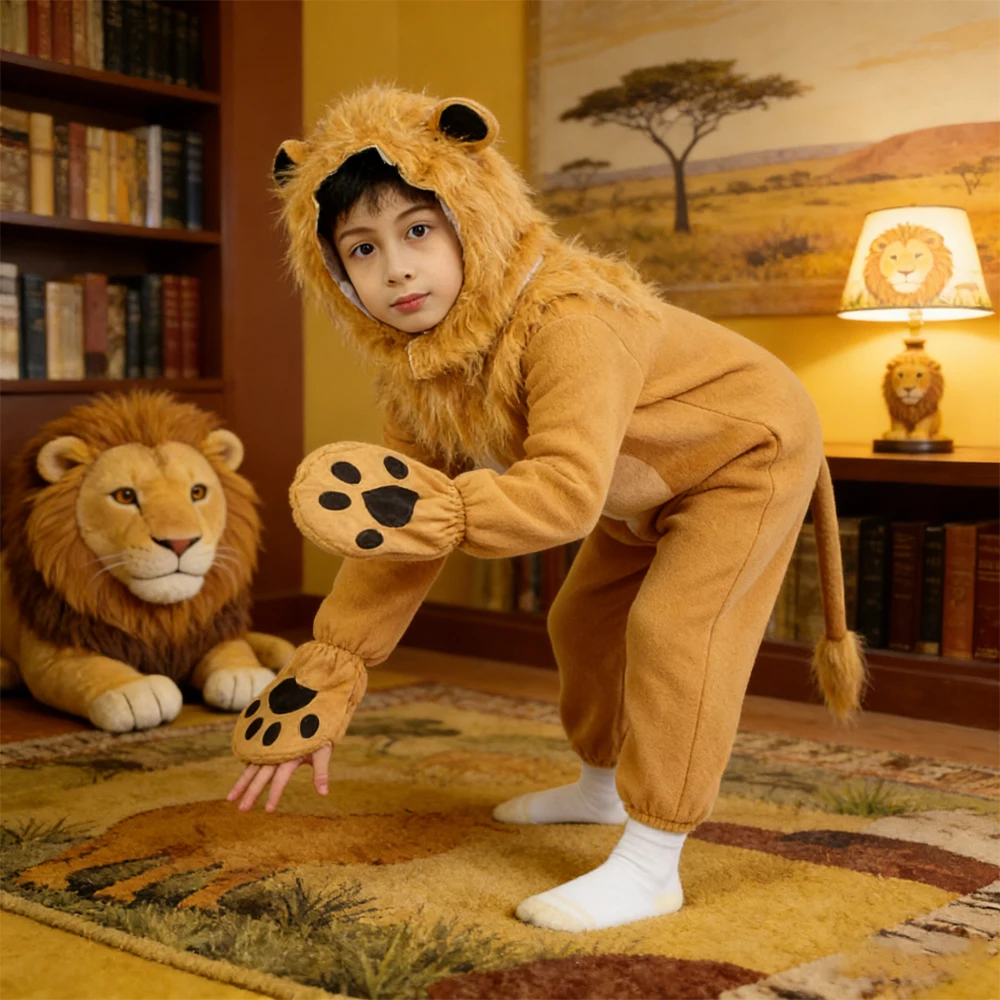 

Lion Cosplay Costume Animal Outfit Adults Family Sleepwear Stage Performance Anime Convention Party Dress Up Halloween