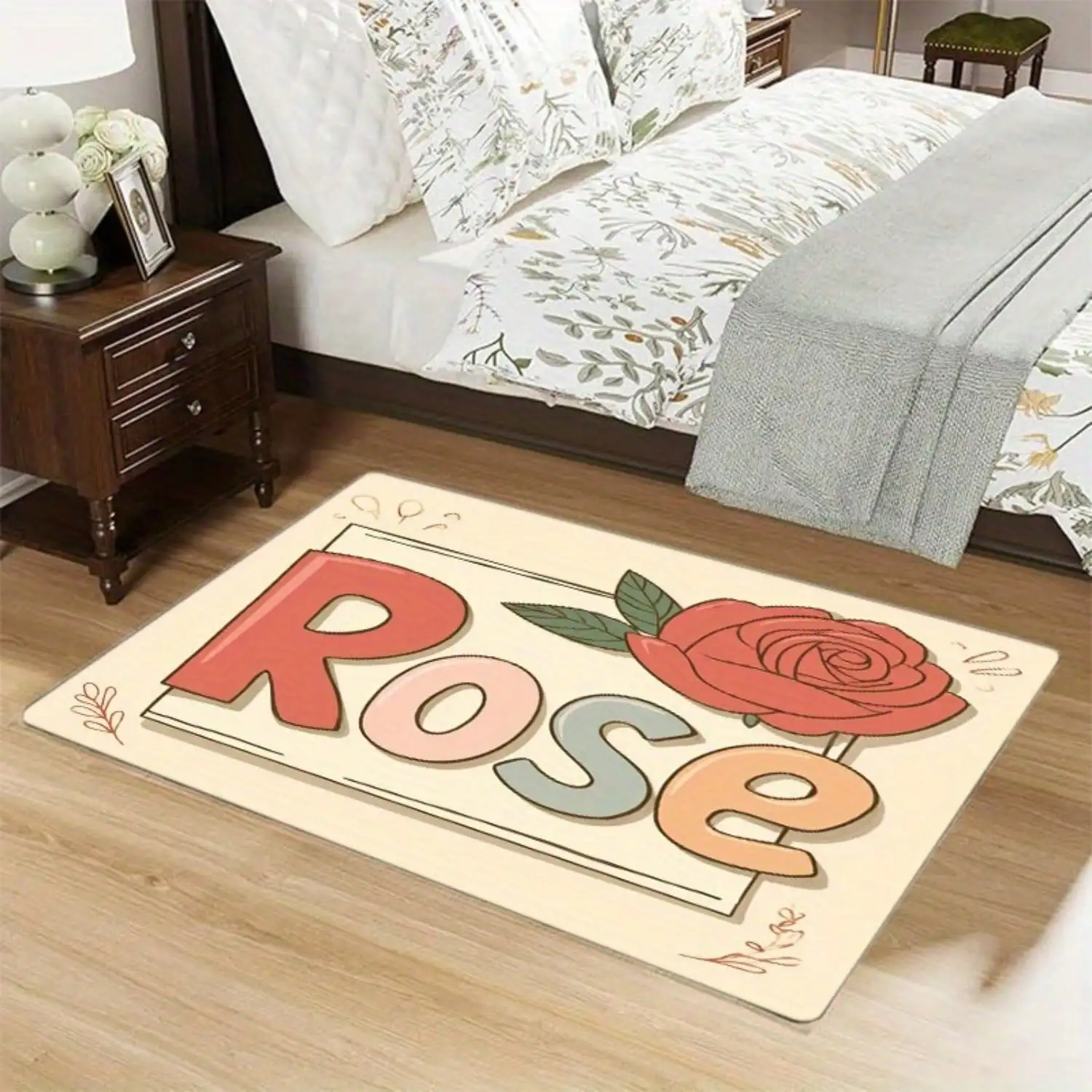 1pc 8mm Rose & Petal Washable Doormat - Soft, Non-Slip For Entryway, Bathroom, Kitchen, Laundry Room, Bedroom Or Living Area | Low Pile Indoor Rug With Machine