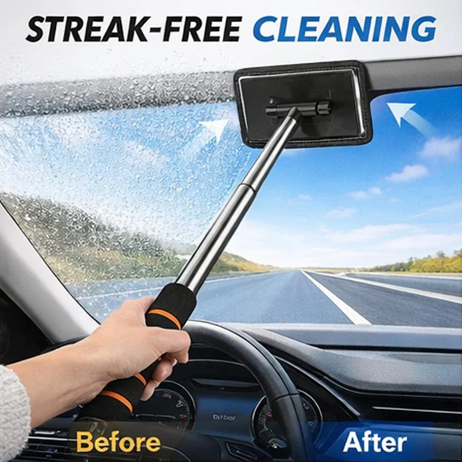 Car Window Cleaning Brush, Car Window Brush Microfiber Extendable Handle Interior Windshield Glass Cleaner Car Wash Tool