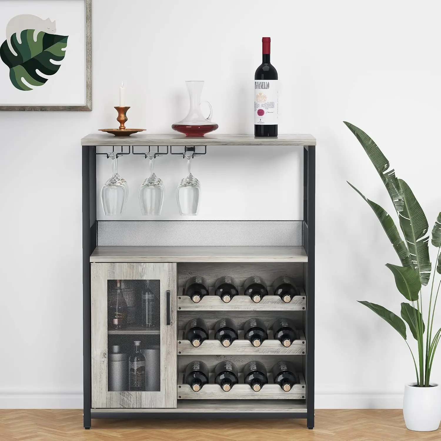 

Wine Bar Rack Cabinet with Detachable Wine Rack, Bar Rack with Glass Holder, Small Sideboard and Buffet Cabinet, Customized