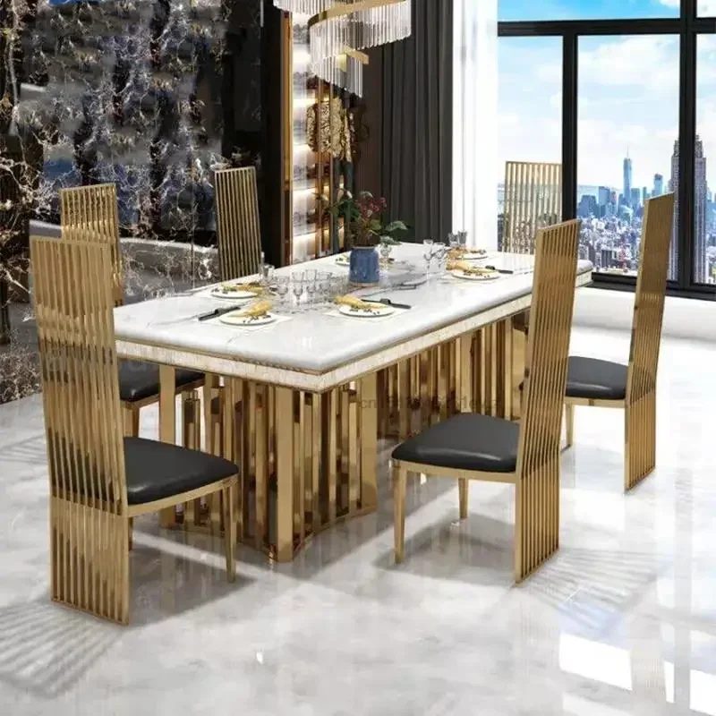 Luxury White Marble Dining Table And Chair Combination Rectangular Kitchen Tables Italian Type Mesa De Comedor Large Furniture