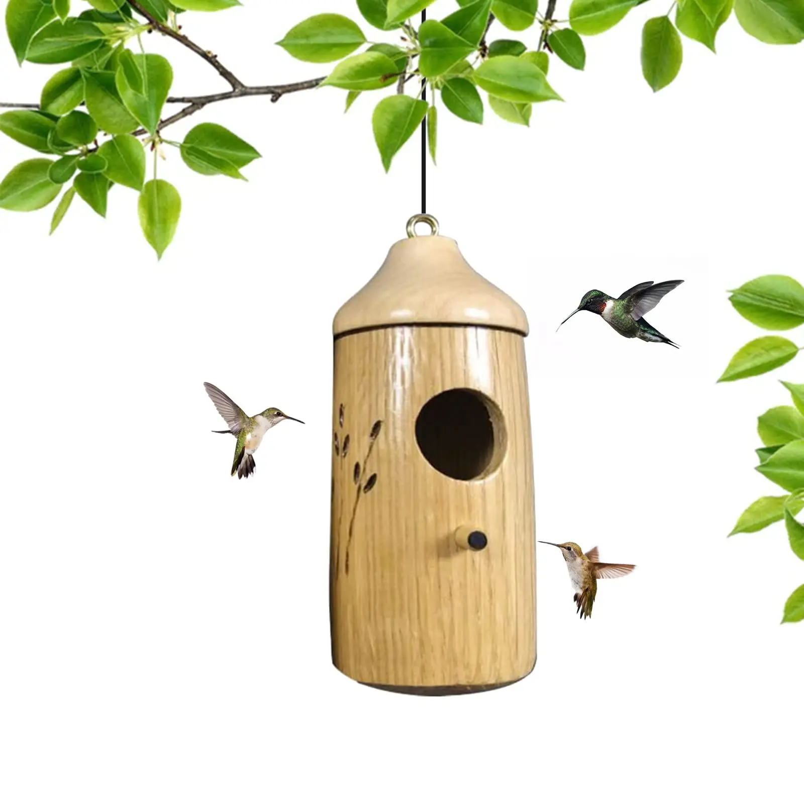 Wooden Hummingbird House Outdoor Bird Nest Hut Hanging Cage Shelter Hideaway Hummingbird Natural Wood Crafts Garden Decor 2022