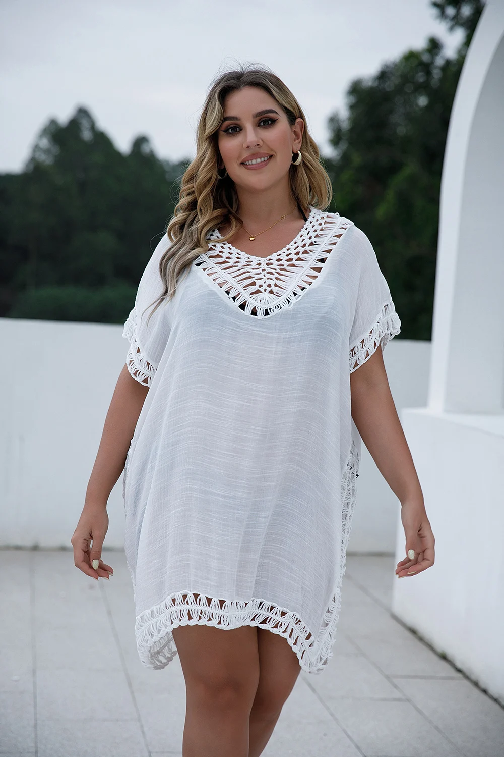 CROCHET BIKINI Plus Size Beach Tunic Women Swimwear Summer Sun Protection Clothes Cover Up Swim Beach Dress