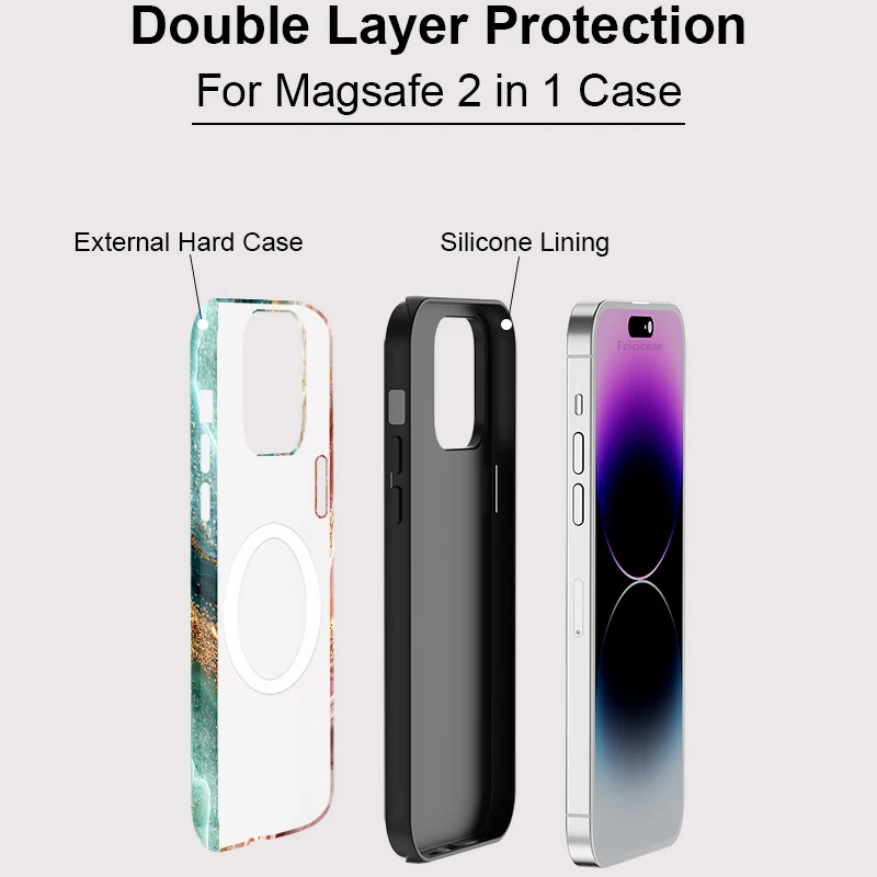 Fcicicase mármol para Magsafe funda de teléfono de carga inalámbrica para iPhone 11 12 13 14 15 16 Pro Max Plus cubierta de parachoques magnético