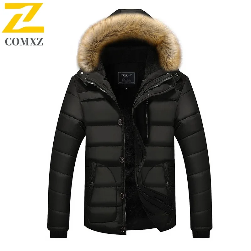 COMXZ Middle Aged Dad Cotton Coat Fleece Lined Thickened Mid Long Thermal Outerwear Senior Casual Daily Wear Cold Winter Weather