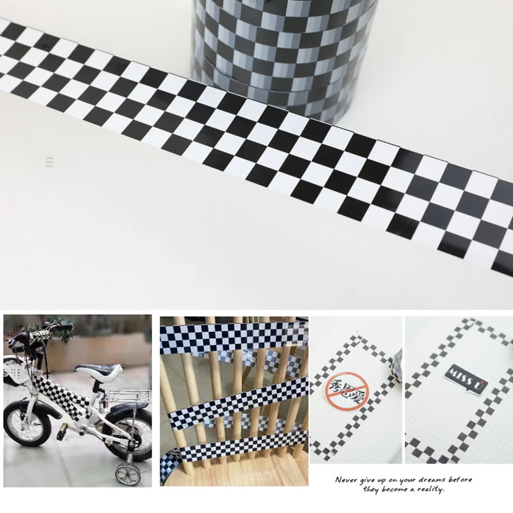 100m Black and White Checkered Decoration Tape Race Car Flag Birthday Accessories Adhesive Gift Boxes Tape Racing Decor