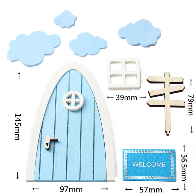 1 セットドールハウスミニチュア妖精エルフドアおもちゃカラフルな雲窓道路標識モデルドールハウス庭の装飾おもちゃアクセサリー