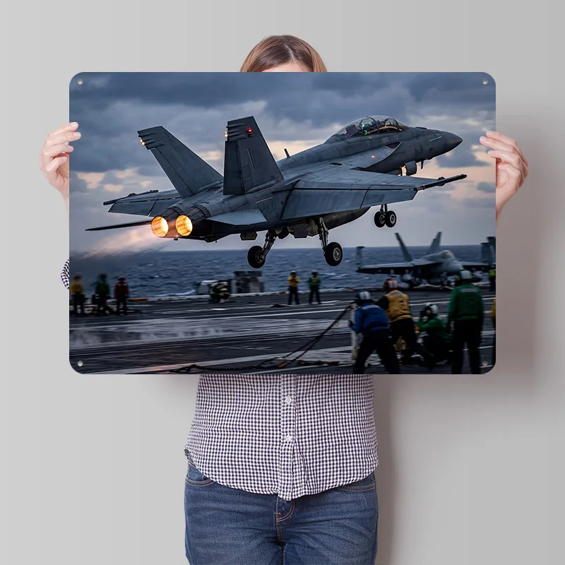 Fighter Jet Launching From Aircraft Carrier Metal Poster Perfect Gift for Fans Lovers Personalized Wall Art Metal Sign for Decor