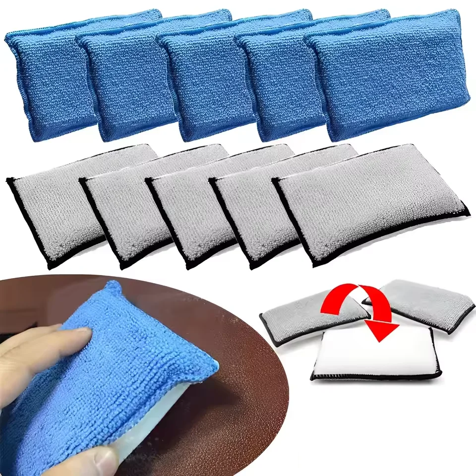 

2/5Pcs Soft Double Side Microfiber Car Interior Cleaning Pad Scrubbing Sponge Leather Cleaning Towel Wax Auto Detailing Tools