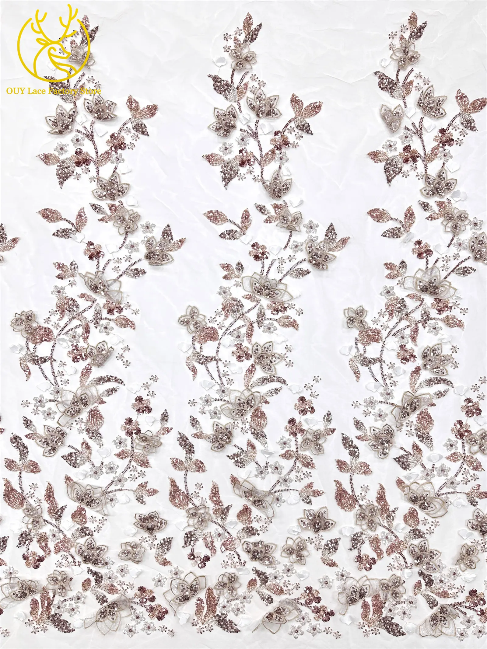5 Yards afrikanischer 3D-Blumen-Spitzenstoff mit Perlen, 2026, hochwertiger französischer nigerianischer Stickerei-Tüllstoff zum Nähen von Hochzeitskleidern – Detail 6