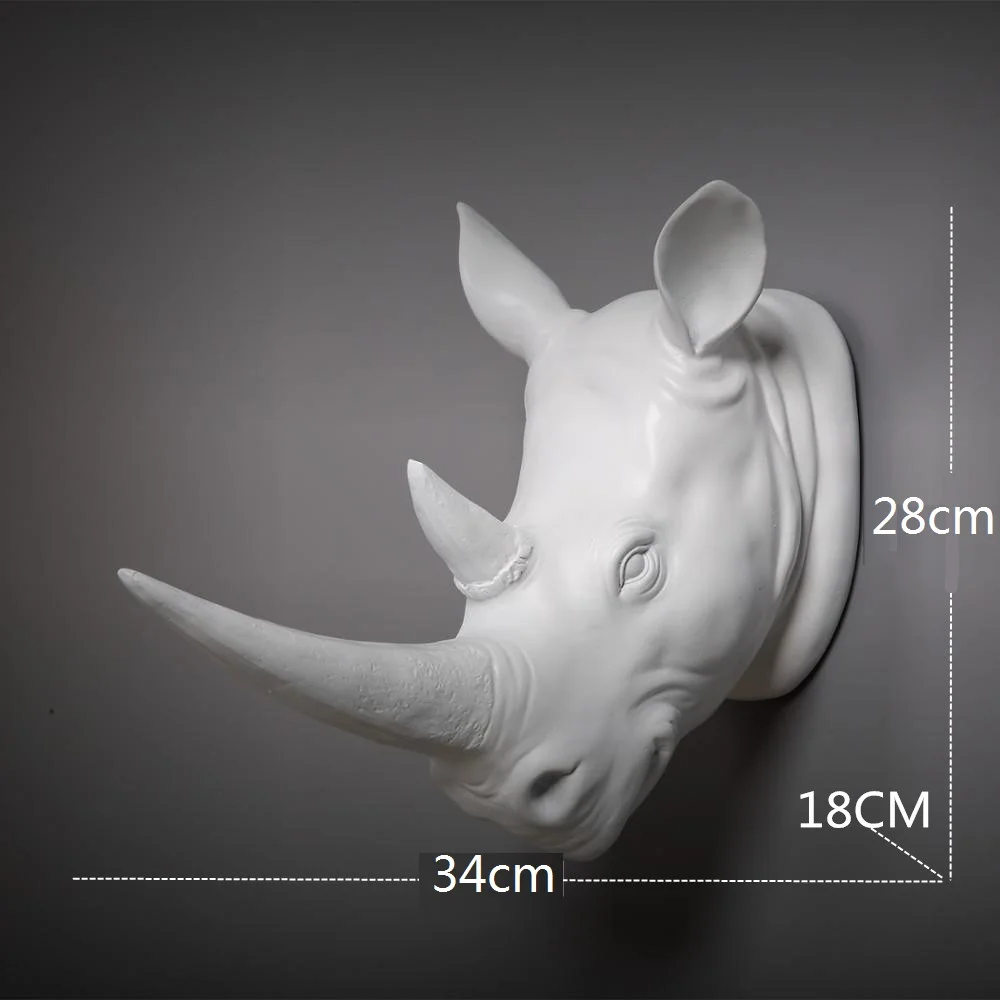 Exotic Rhinoceros Head Wall Decora 3D Animal Art Sculpture Figurines Resin Craft Home Creative Background Hangings R678