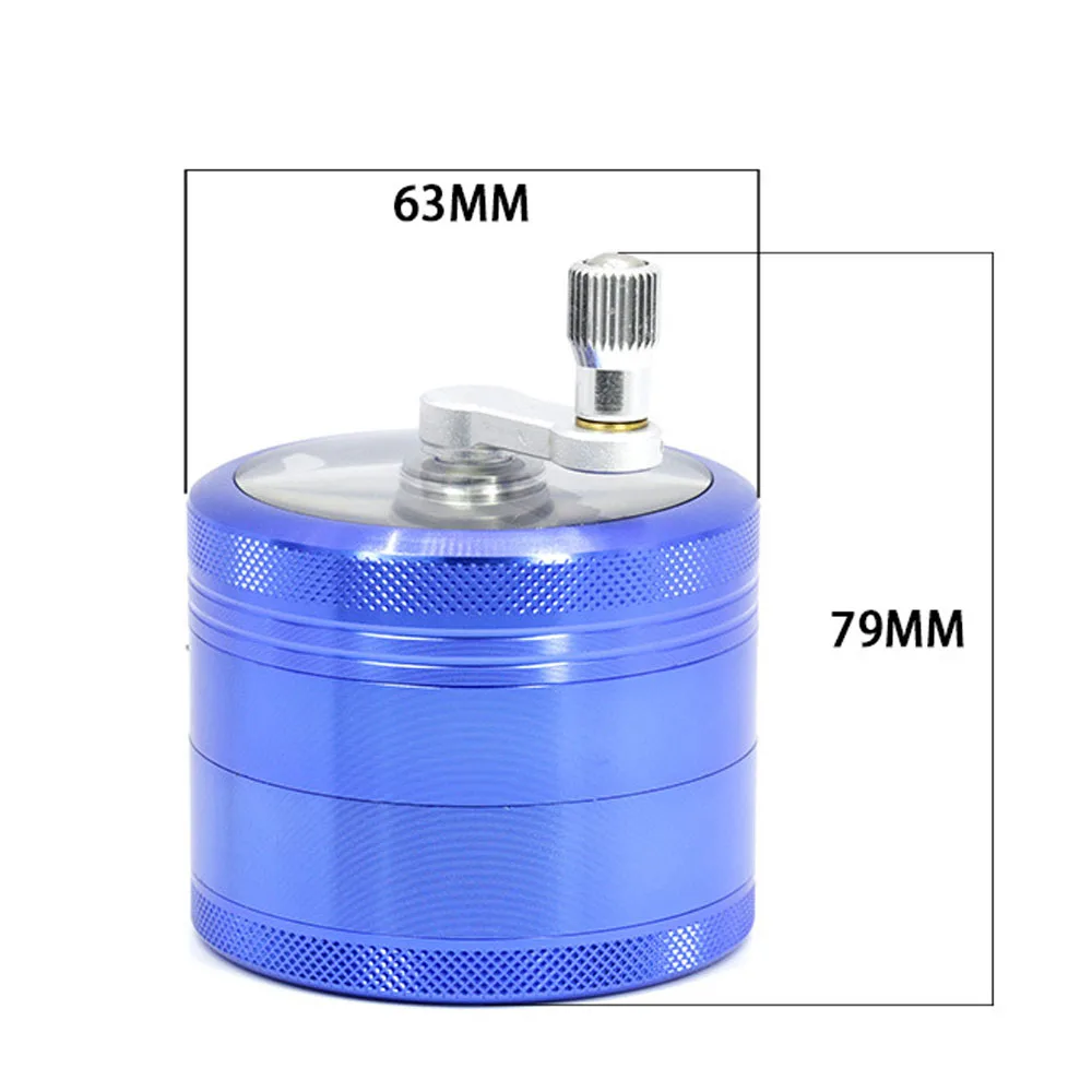 For 63MM 4-layer Zinc Alloy Tobacco Grinder Manual Herbal Herb Mill Spice Crusher Smoke Grinder Hand Crank Muller Accessories