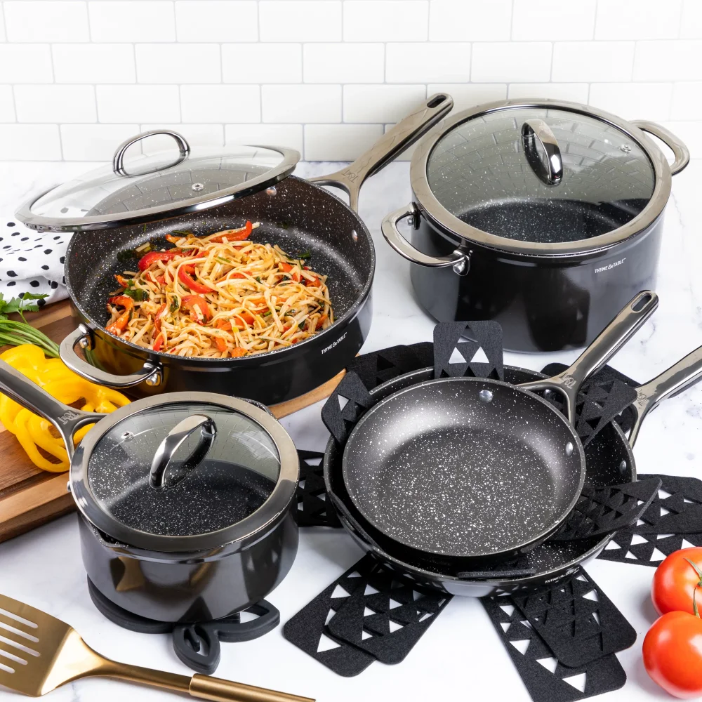 Thyme & Table Nonstick Supreme Cookware, 12-Piece Set, Black