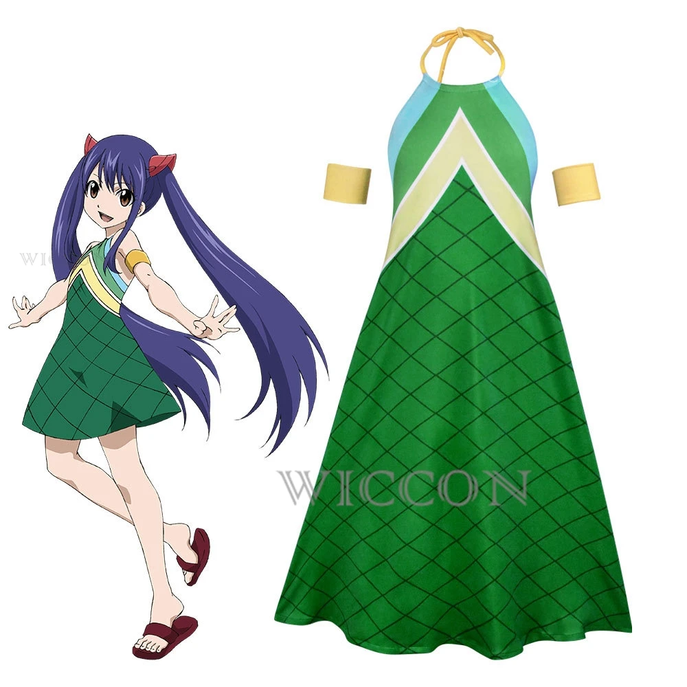 Anime Fairy Cosplay Tail Wendy Marvell Costume Magic Shooter Wig Green Dragonscale Dress Woman Sexy Kawaii Carnival Party Suit