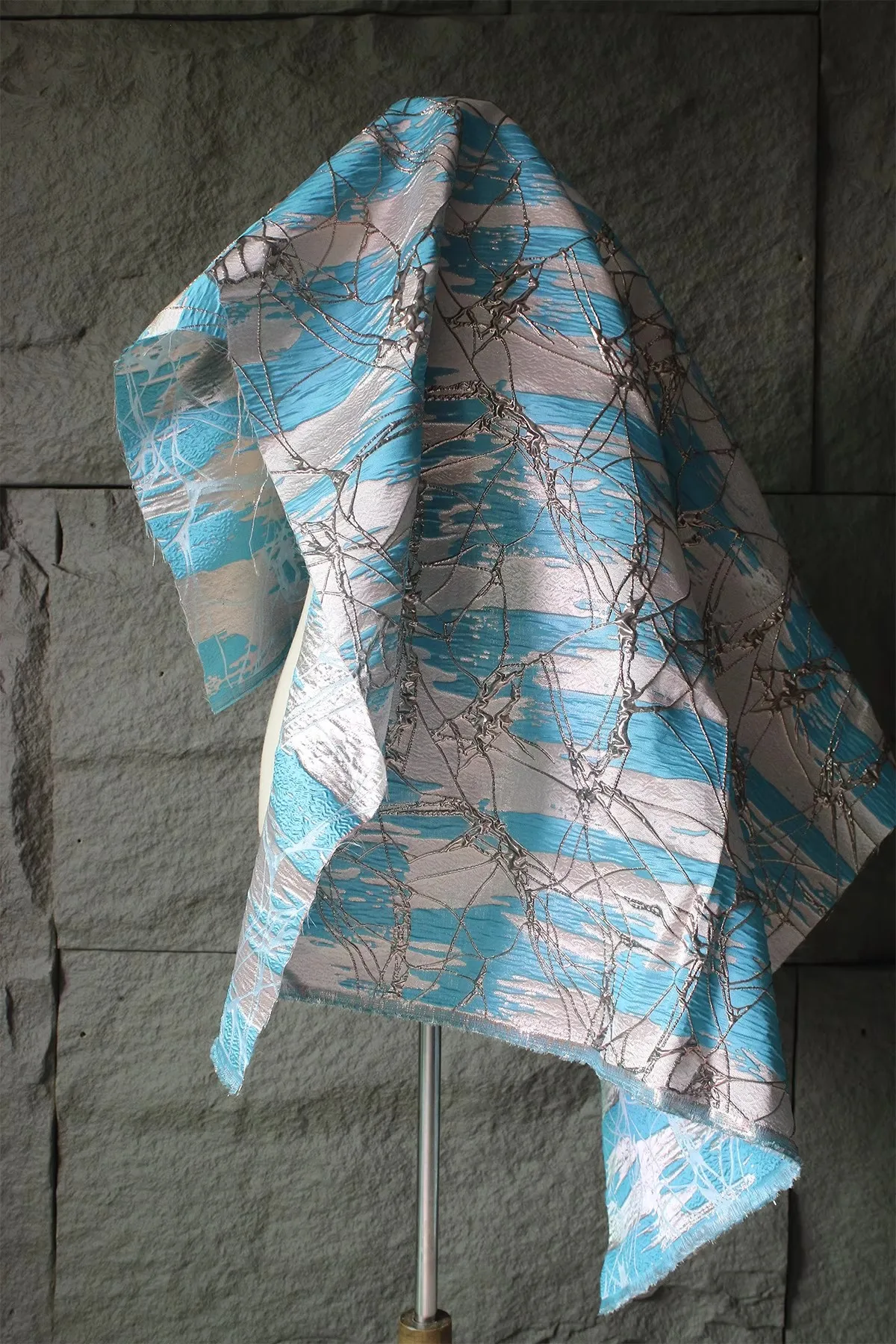 Blue Embossed Irregular Texture 3D Fabric, High-Grade For Cheongsam, Coat, Dress, Luxury Designer Apparel DIY Material
