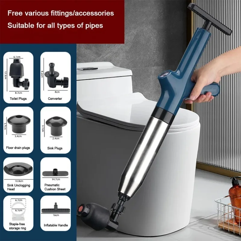 

Upgrade toilet plunger pipe unclogger with visual pressure gauge for high pressure toilet blockage