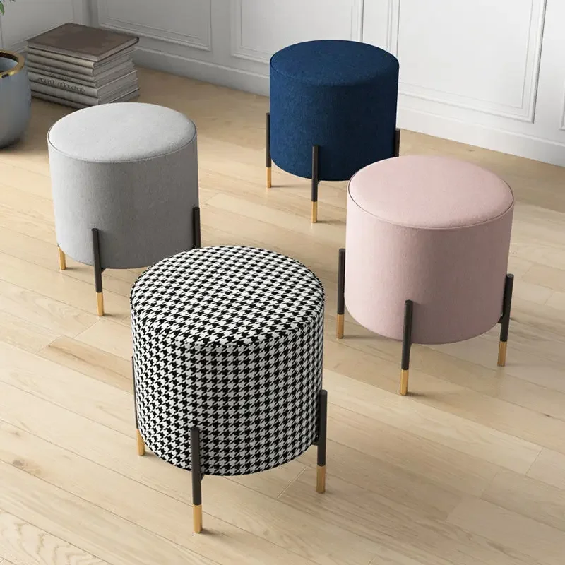 

Nordic Luxury Round Stool Small Makeup Stool Shoes Changing Stools Fabric Sofa Stools Simple Wrought Iron Shoes Round Ottomans