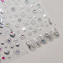 1 piece 5D color crystal star nail stickers high quality love shiny silver hollow smear rainbow flower jelly design nail sticker