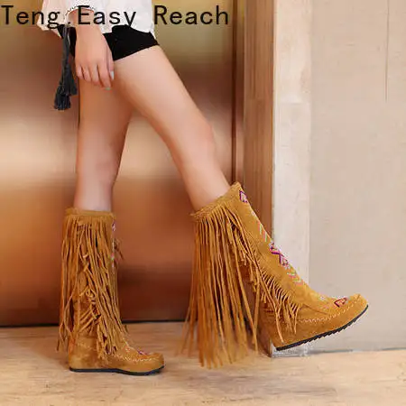 Western Women Cowboy Boots 2023 Fashion Tassel Trim Boots Comfortable Mid Calf Low Heel Ankle Boots Retro Winter Female Shoes