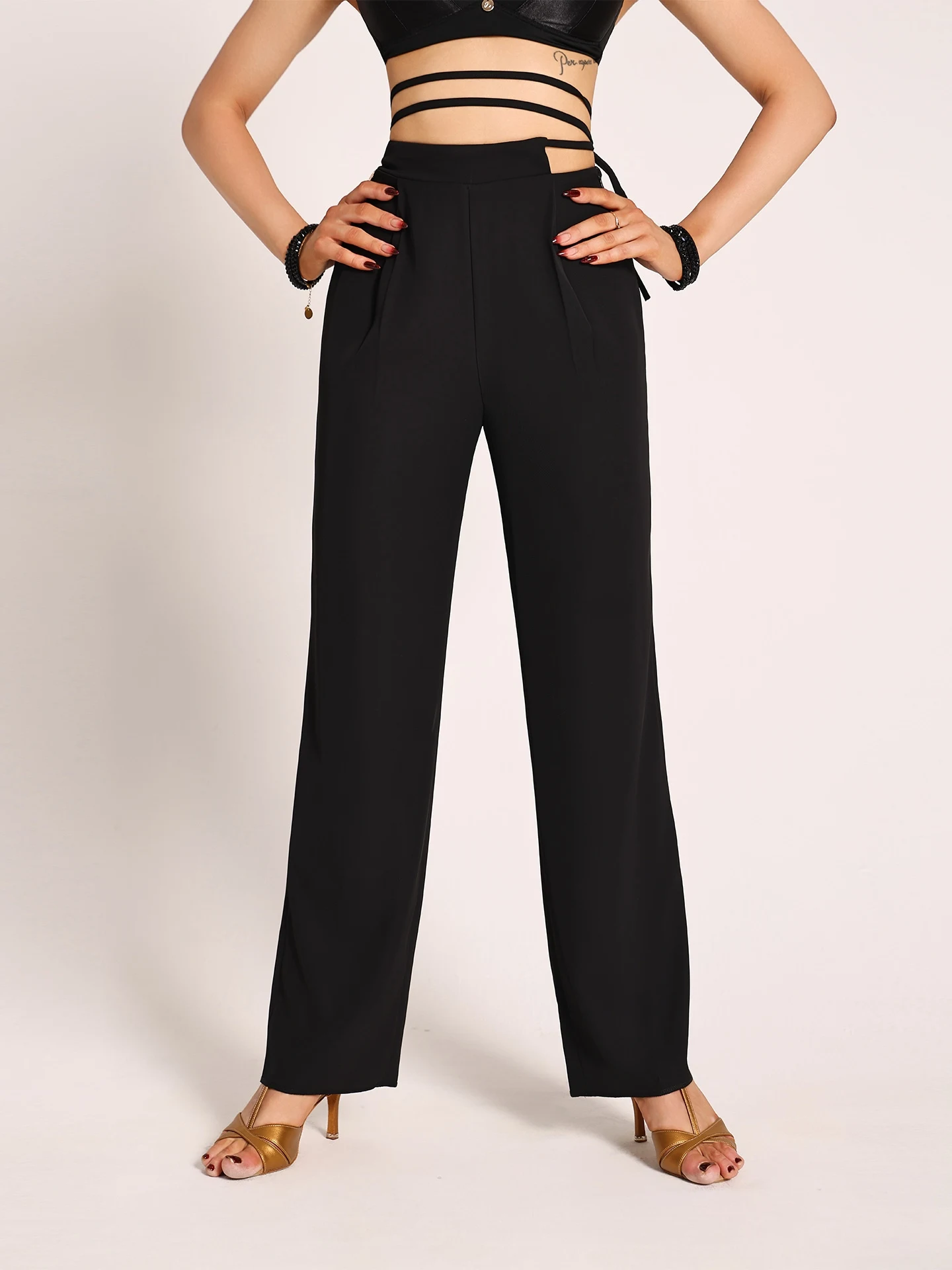 2025 pantalons de danse latine pour femmes noir pantalon de danse moderne adulte femme Chacha Rumba Tango pantalon de Performance latine DQS20713