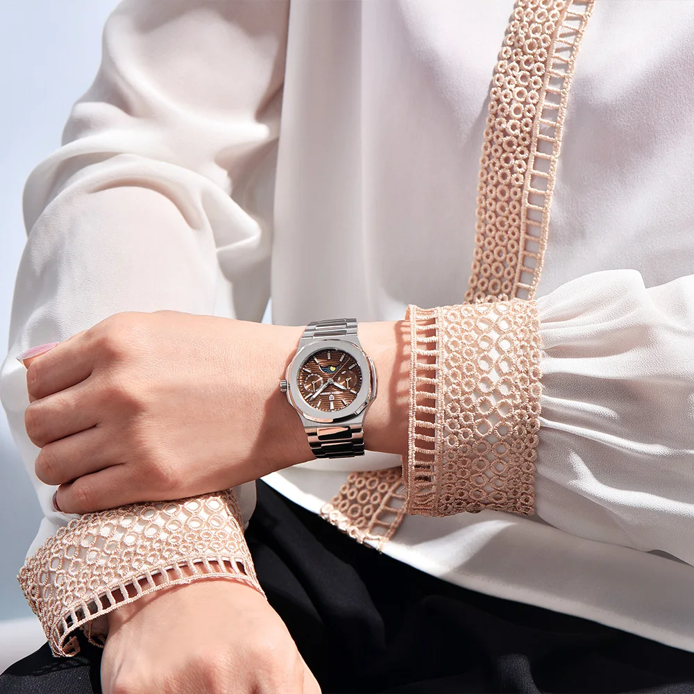Pagani Design Uhren 2026 Exquisite Quarzuhr für Damen mit Mondphase, Automatischem Datum und Wochenanzeige, Multifunktions-Chronograph