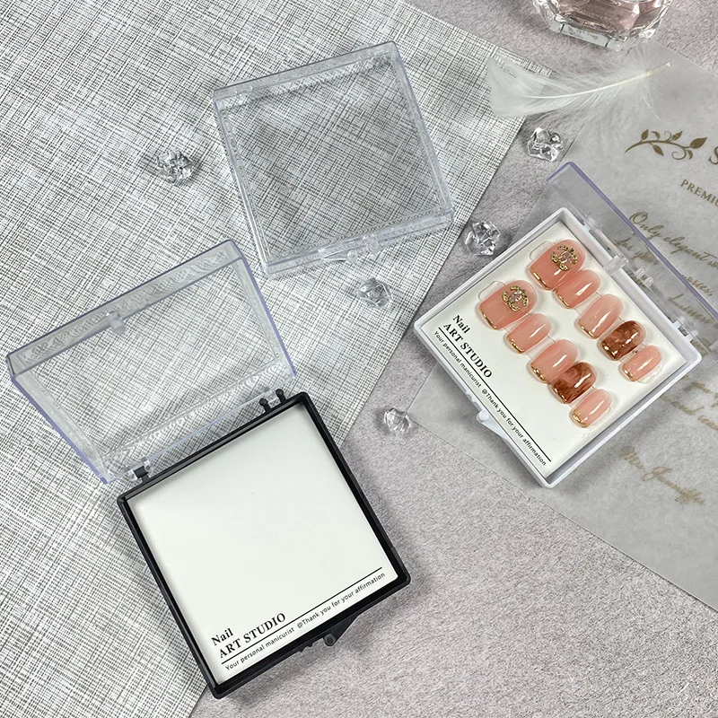 Manual Wearing False Nail Storage Box Transparent Cover Acrylic Plastic Display Box Square Jewelry Gift Box Wholesale