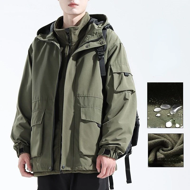 

Autumn Winter 3-in-1 Removable Liner Rainproof Waterproof Jacket Multiple Pockets Bomber Jacket Military Tactical Coats Hooded
