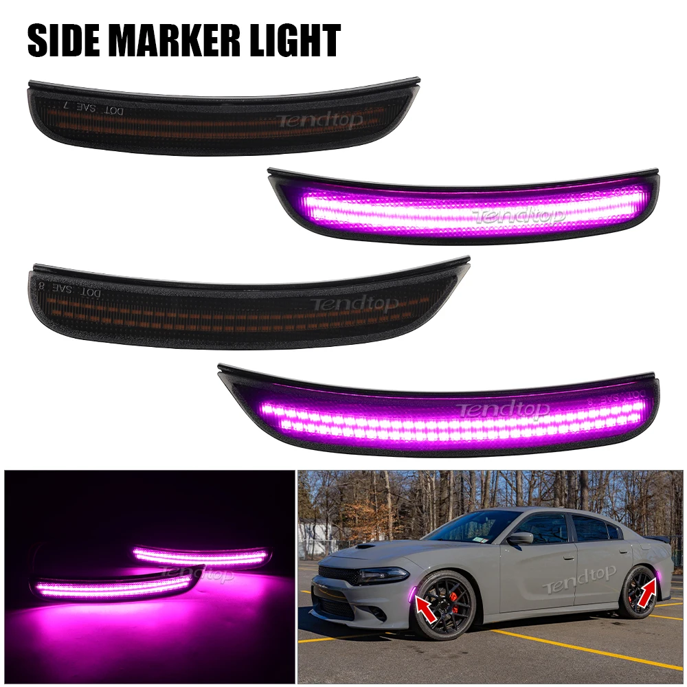 Pink Purple LED Car Front Rear Bumper LED Side Marker Light For Dodge Charger 2015 2016 2017 2018 2019 2020 2021 2022 2023