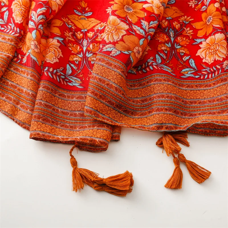 Bufanda de viscosa de marca de lujo, chales con estampado de borlas florales, estilo étnico, indio, Vintage, Pashmina, 2023x90Cm, 180