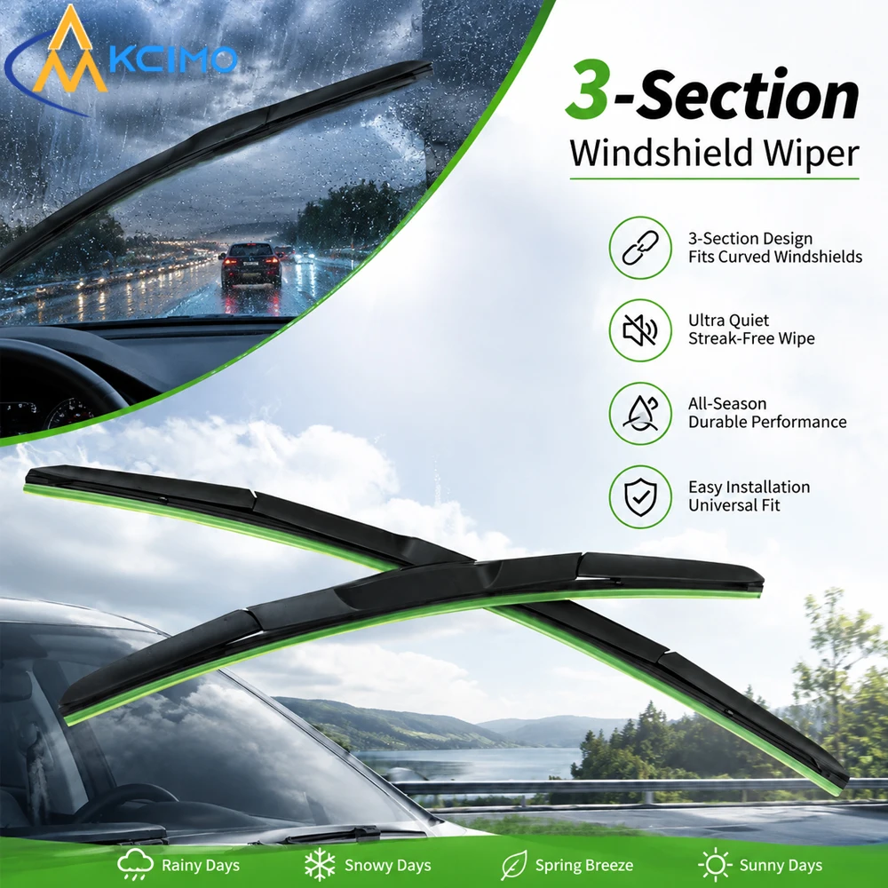 U‑J Hook Three‑Section Windshield Wiper Blades 14‑24 Inch Universal Quiet Streak‑Free Auto Replacement Wipers For Most Vehicles