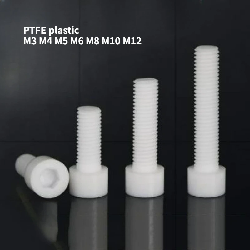 5pcs PTFE Teflon Coated Hex Socket Cup Head Bolts M3 M4 M5 M6 M8 M10 M12 High Temperature Resistant Screws Hardware Fasteners