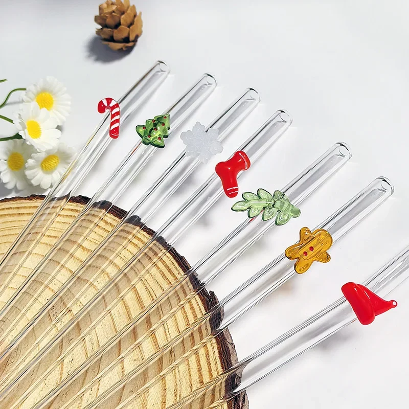 4 pièces noël Milk Shake jus thé Cocktail paille verre pailles à boire ensemble paille réutilisable avec brosse barre accessoires