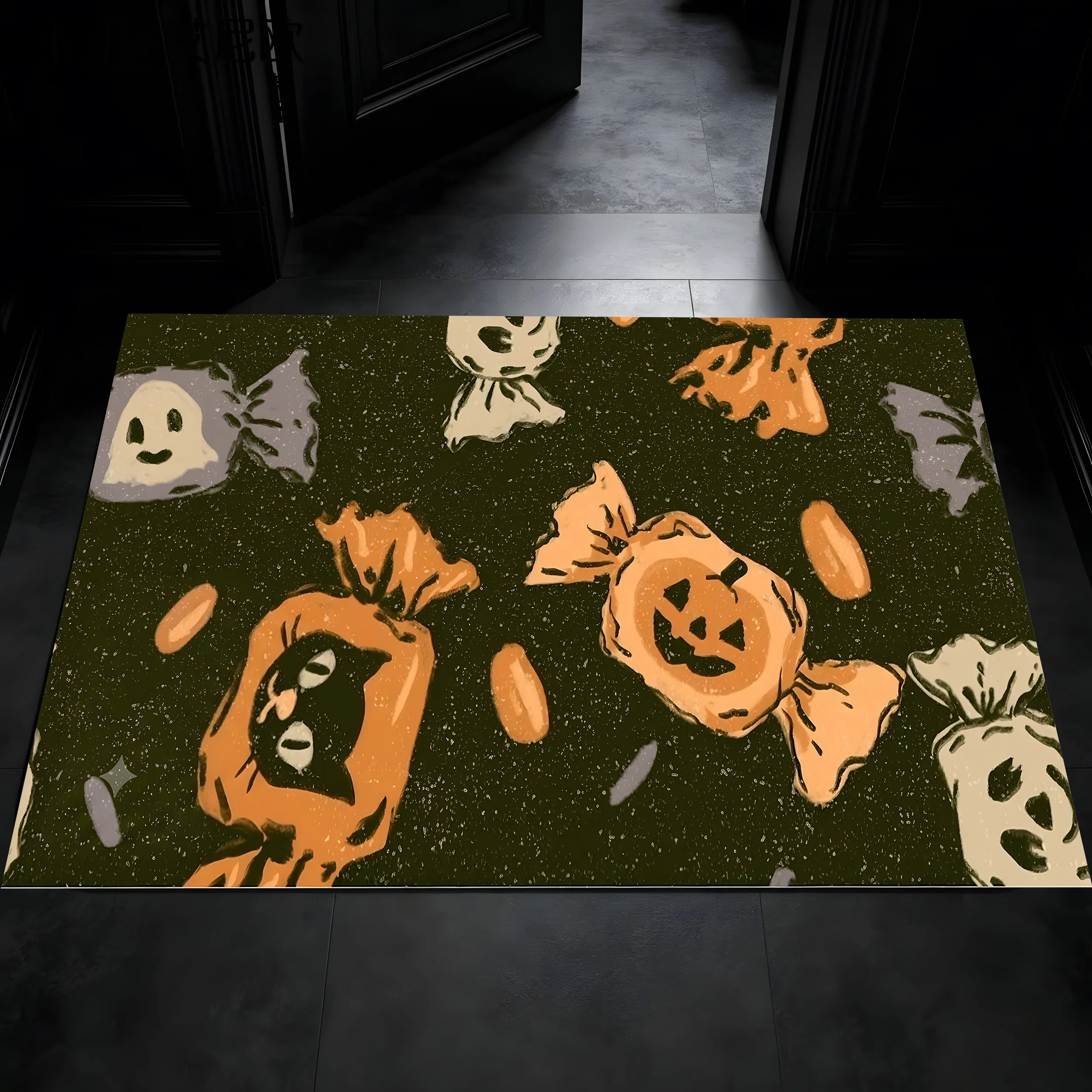 Velvet Halloween Ghost Face Candy Fun 2D Carpet Suitable for Living Room and Bedroom Autumn and Winter Home Decoration Halloween