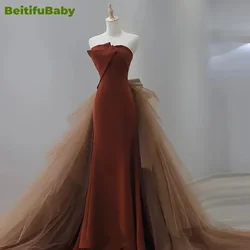 BeitifuBaby Elegant Evening Party Dress for Women Strapless Bow Lace Mermaid Big Skirts Wedding Banquet Gown Vestidos De Fiesta