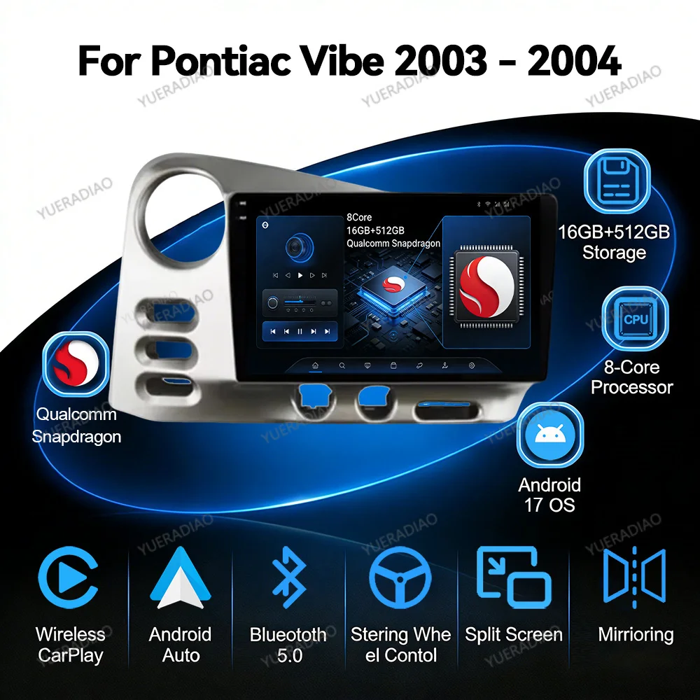 Android 17 Car Radio For PONTIAC Vibe 2003 2004 For Toyota Corolla Matrix E140 2003 - 2008 Mirror Link Carplay Automotive FM SWC
