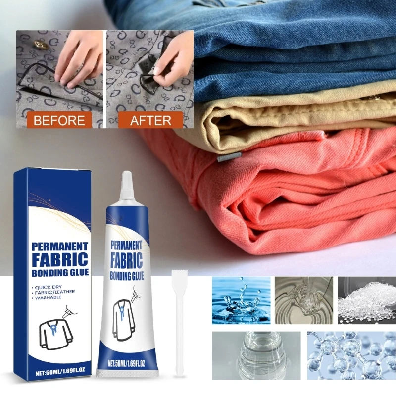 50ml Multifunctional Fabric Glues Washable Fabric Adhesive Waterproof Permanent Fabric Bonding Glues for Clothing Repair H8WD