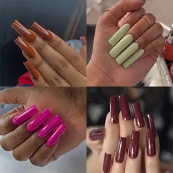 24 Pcs Solid Color Wine Red Acrylic Press on Nails Ballet False Nails with Glue Long Nail Tips Square Fake Nails Removable 2024