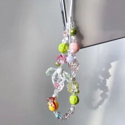 Pink Flower Phone Charm Star Red Butterfly Green Yellow Beads Cellphone Strap Lanyard Cute Gift Jewelry for Women Spring Summer