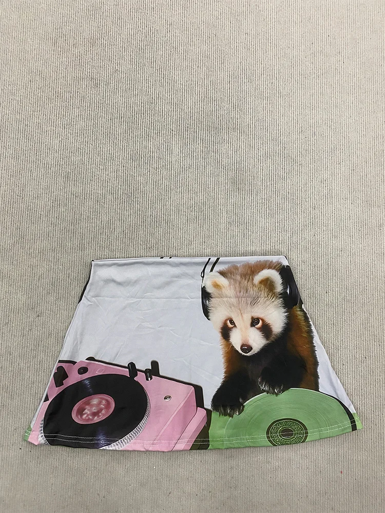 Y2K Casual Lesser Panda Printing Hip-Hop Party Street Sexy Skirt Suit Punk Goth Sleeveless Camisole Vintage Slim Women Crop Top