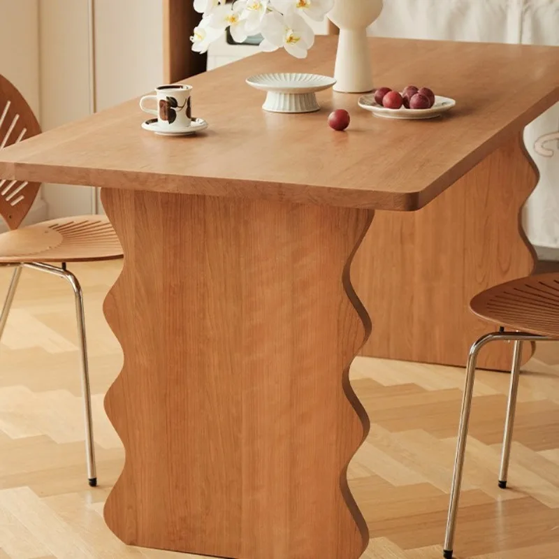 Retro solid wood dining table, household rectangular small apartment modern simple desk