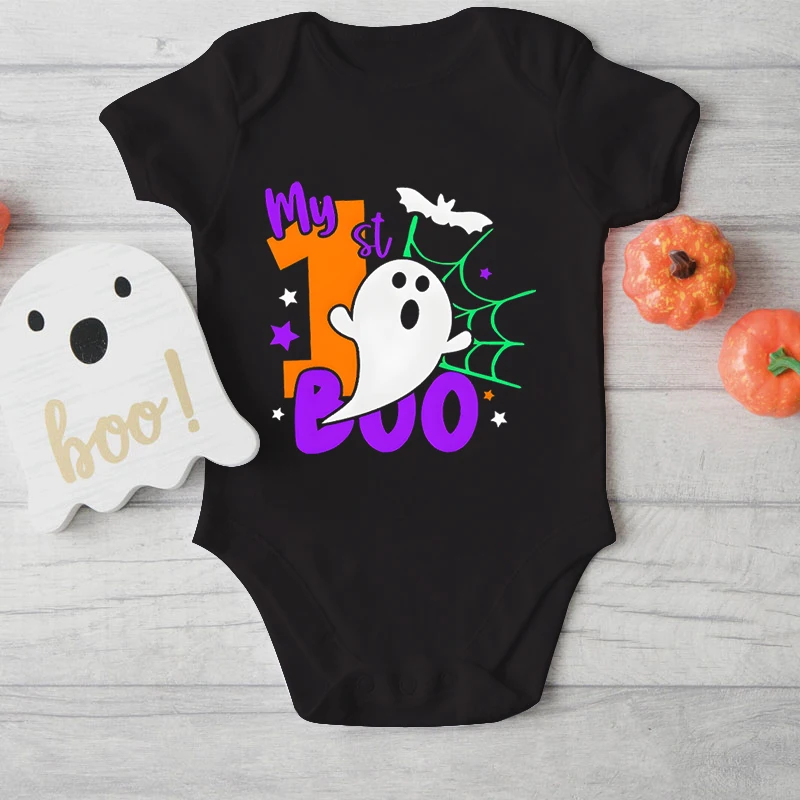 Cotton Baby Bodysuit My 1St Boo with Cute Ghost Halloween Newborn Girl Boy Bodysuits Cute Ghost Print Baby 1St Halloween Onesie